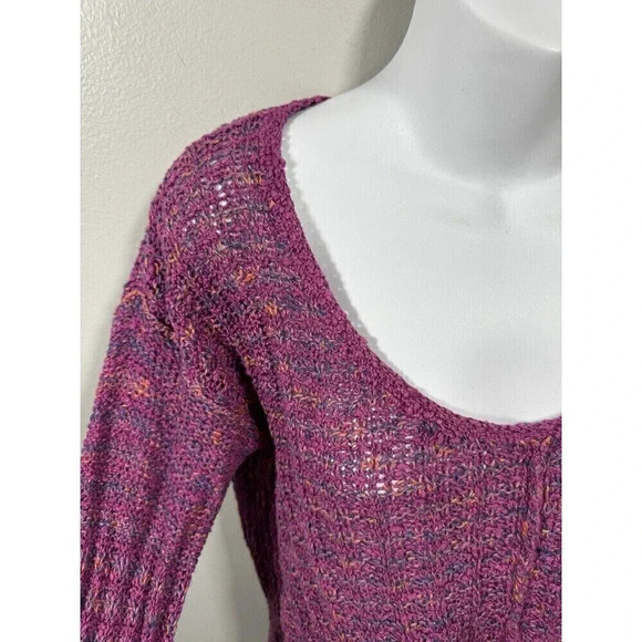 Free People Beach Comberpurple Cotton VNeck Open Knit Sweater Womens Size S Boho - Picture 4 of 8